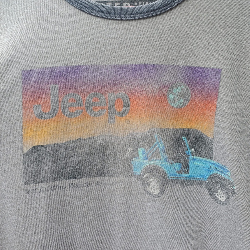 Lucky Brand Jeep Spirit Ringer T-Shirt Gray Not All Who Wander Are Lost Small